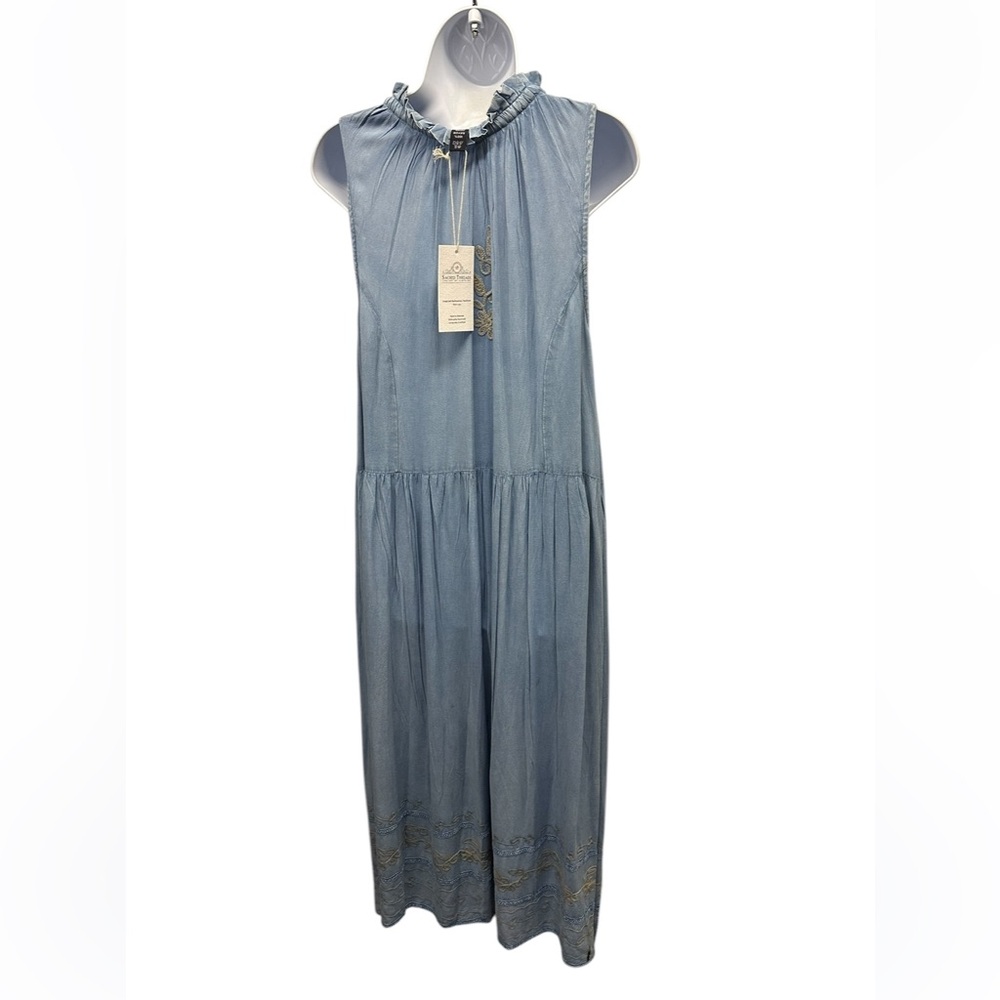 XXL NWT. Embroidered Blue and Gold Sleeveless Dress. TURQ 01 - Picture 2 of 4